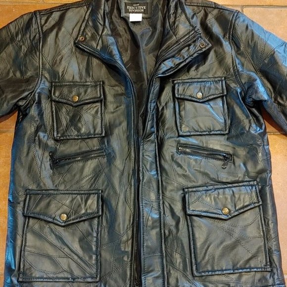 Haband Executive Division Genuine Leather Jacket Patchwork Men's LARGE - Picture 2 of 9
